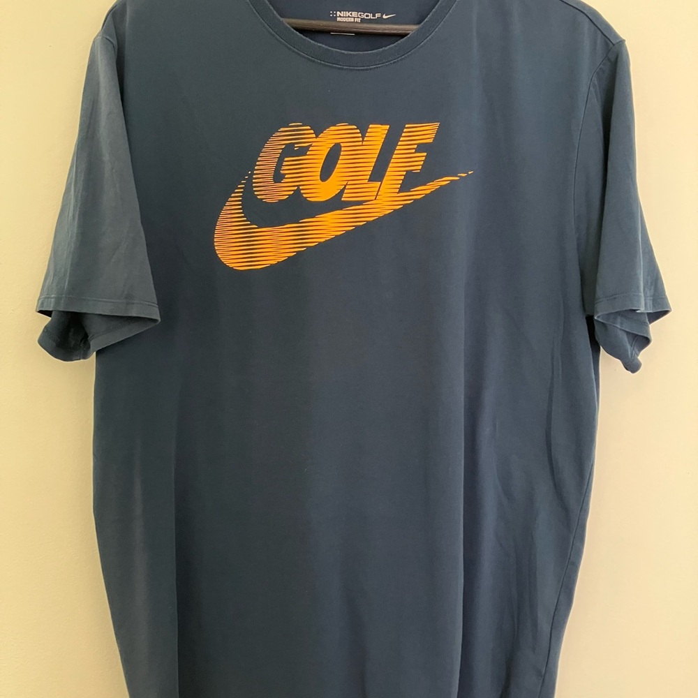 Nike Men's Dark Blue Tee with Orange Golf Logo